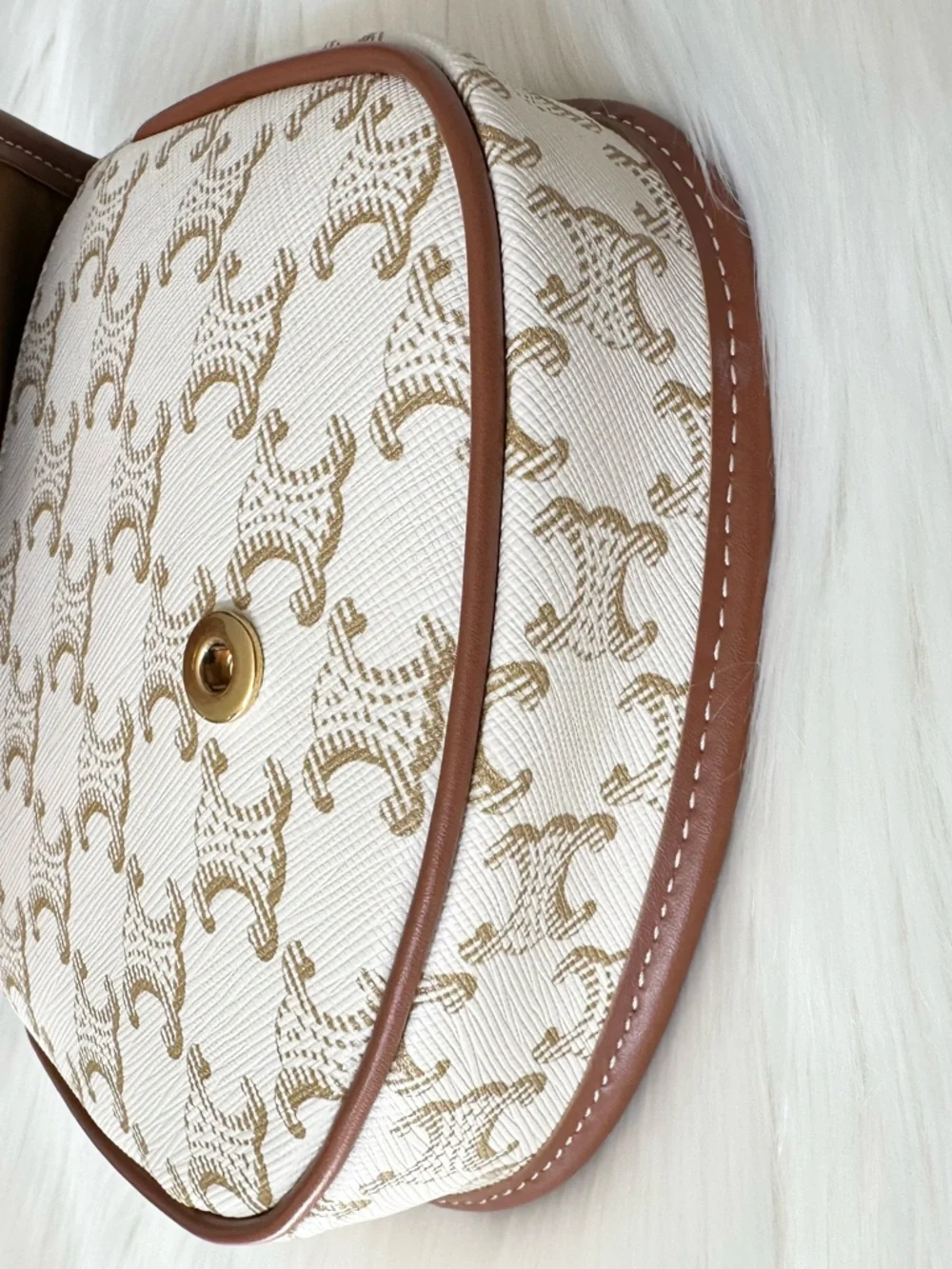 Celine Mini Besace in White Triomphe Canvas Calfskin Crossbody Bag - Picture 7 of 12